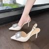 Women's Sandals 2025 Summer New Luxury Shiny Rhinrhinese Embellished Pointy Comfortable Non-slip Stiletto Heels for Women