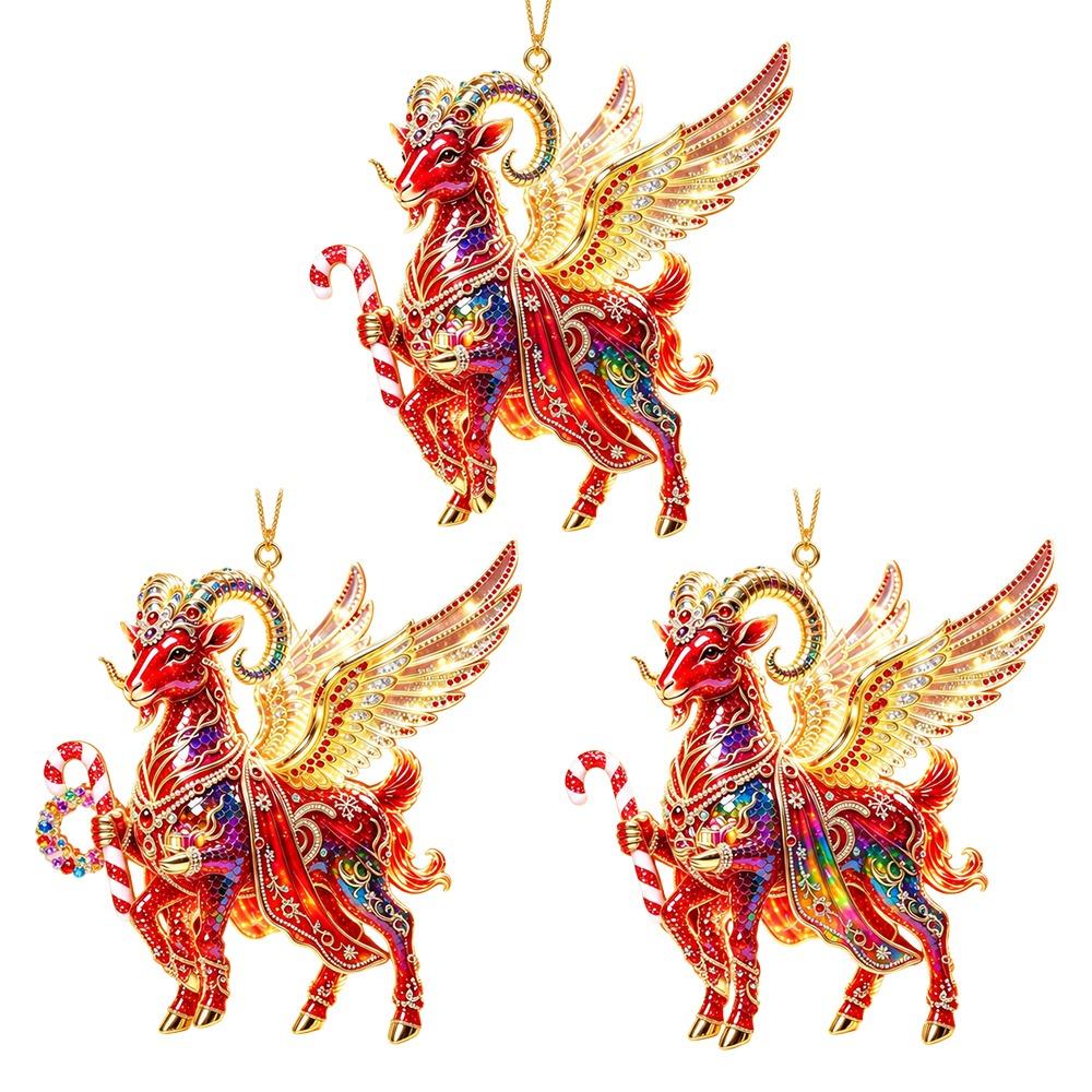 Set di Ornamenti Appesi Capra Brillante Decorazione Animale Piatta 2D da Appendere Decorazione Festa Festiva