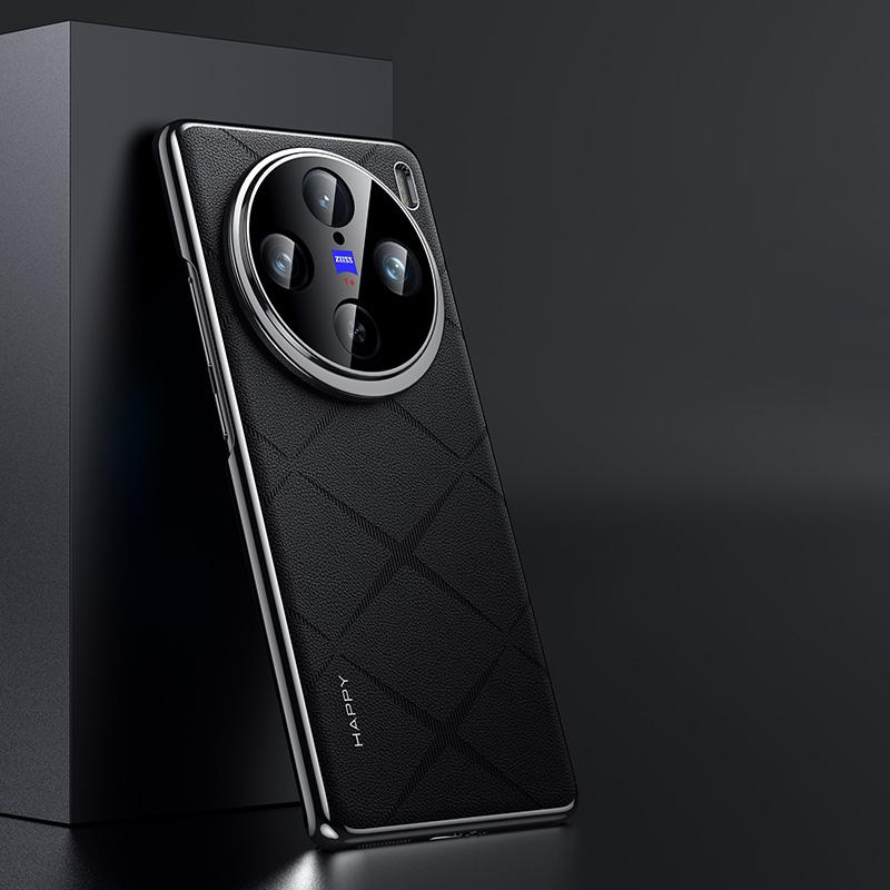 

KEYSION Шкіряний чохол із сітчастим малюнком для VIVO X100 Pro 5G Покриття Захист об’єктива камери ПК Задня кришка телефону для VIVO X100 Pro for VIVO X100 чорний