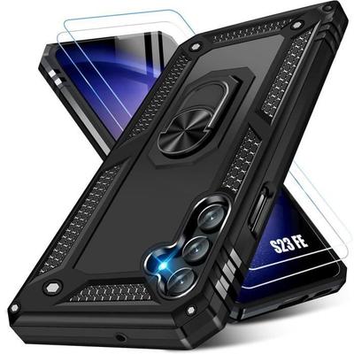 Coque de protection - Booling - pour Samsung Galaxy S23 FE - Noir - Support 360° - 2 Verres Trempés