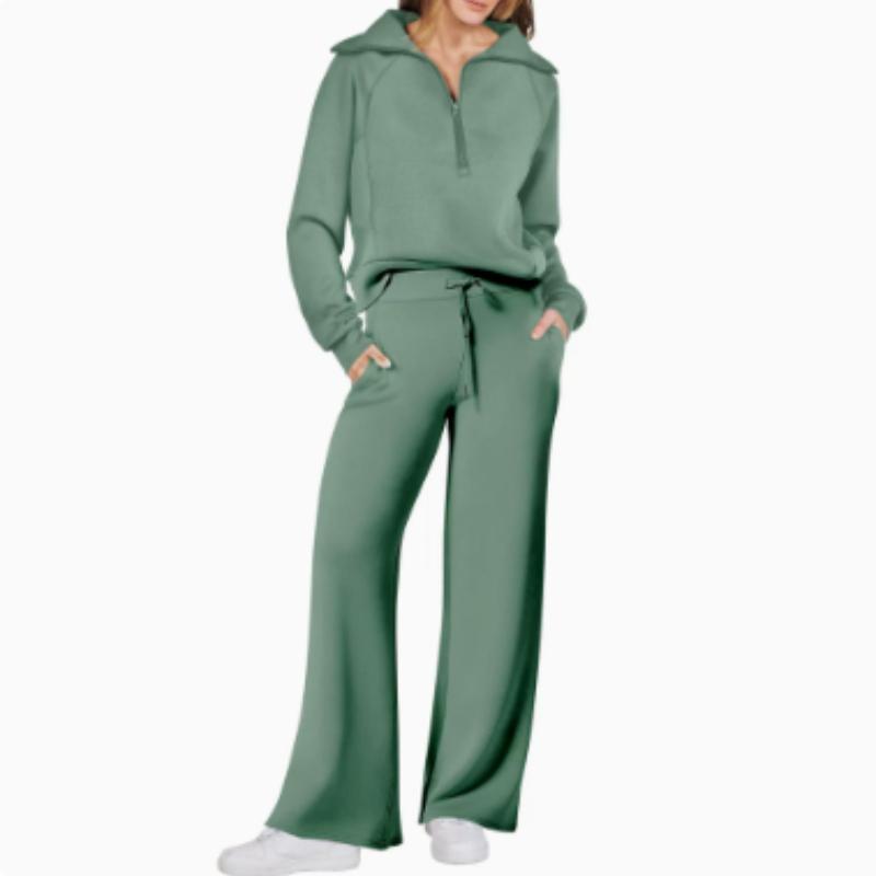 Lässiges Swear Set für Damen für Frühling/Herbst, Reißverschluss Langarm-Sweatshirt und Weitbeinige Hose 2-teiliges Set