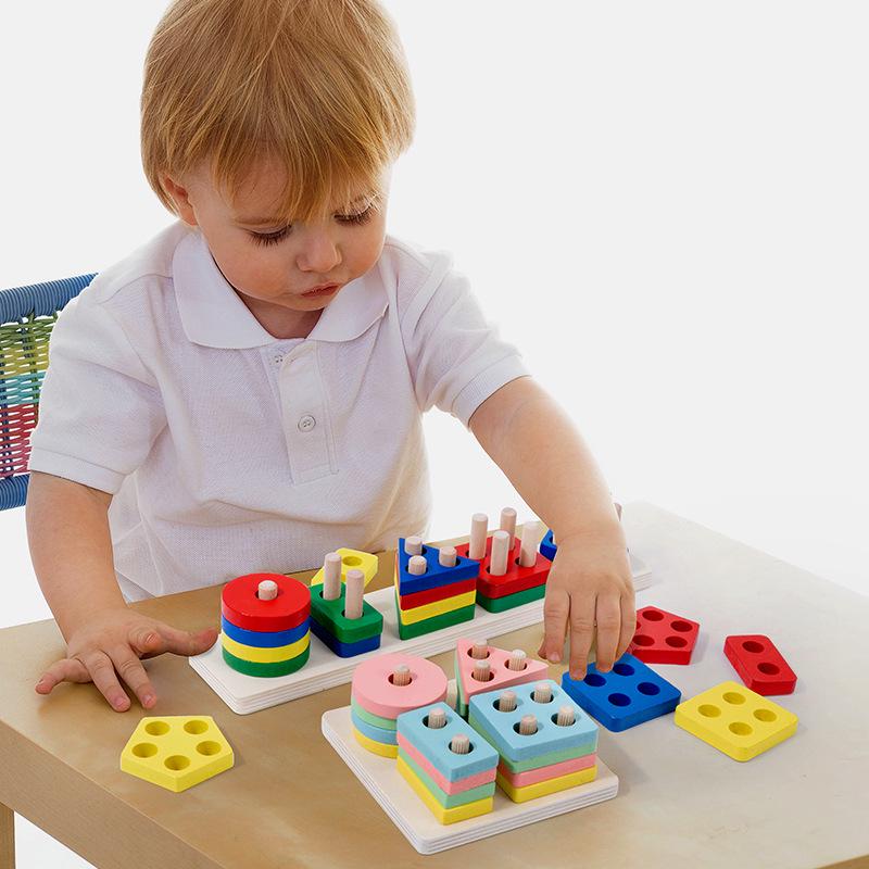 Montessori Stacking Geometric Shapes Puzzle for Kids Ages 2-3: Educational Column Matching Blocks