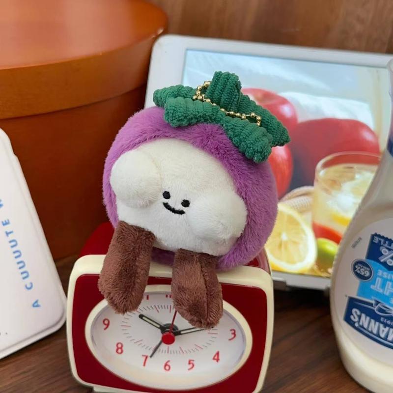 Creative Fruit Mangosteen Plush Keychain Cute Cartoon Stuffed Doll Keyring Bag Pendant Couple Backpack Hanging Decoration