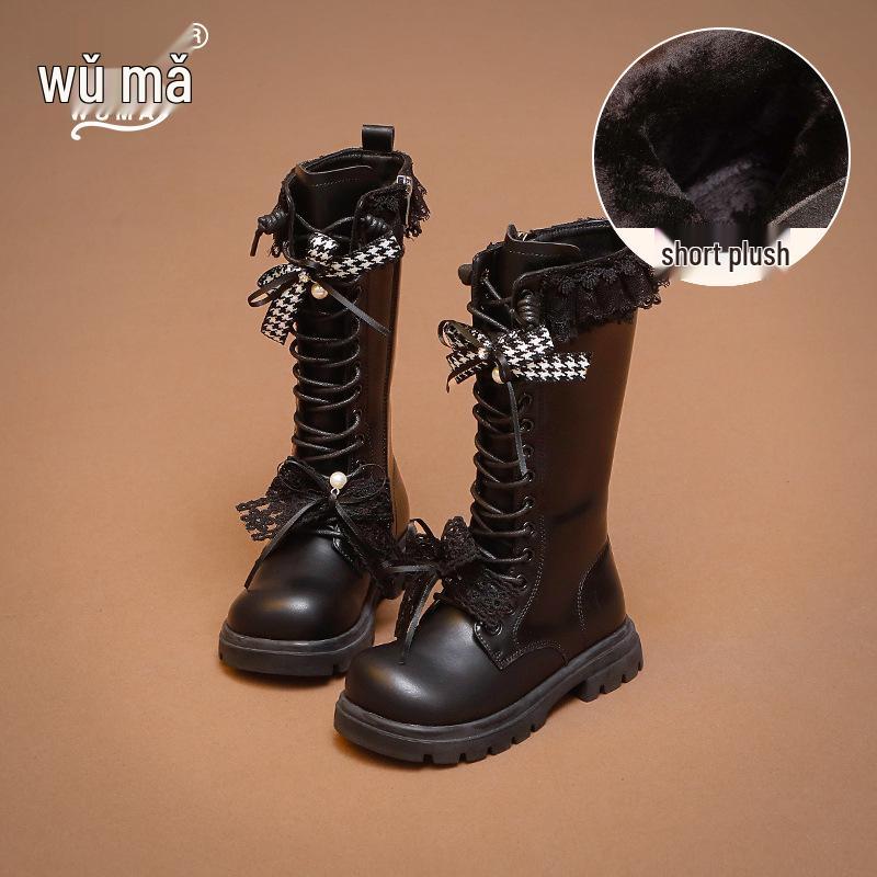 

Wuma Kids Black Long Winter Boots - 2025 New Fleece-Lined High Top for Girls Size 26, Length 16.1CM
