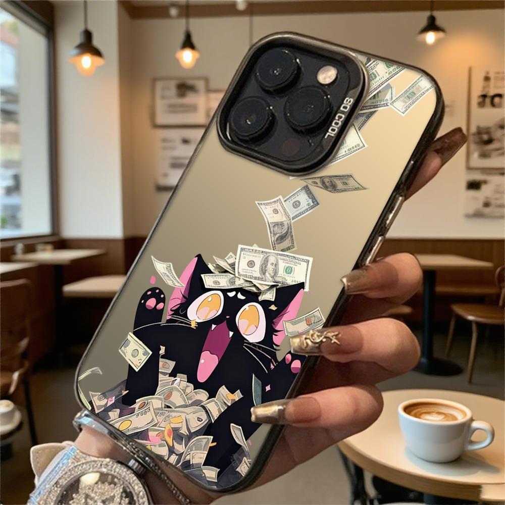 Black Cat In Money Pile Hard Phone Case for Iphone 16 15 14 13 12 11 Pro Max Mini Shockproof Anti-Scratch Protective Cover