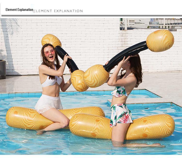 Inflatable Adult Water Jousting Game Set with Wooden Sticks Floats