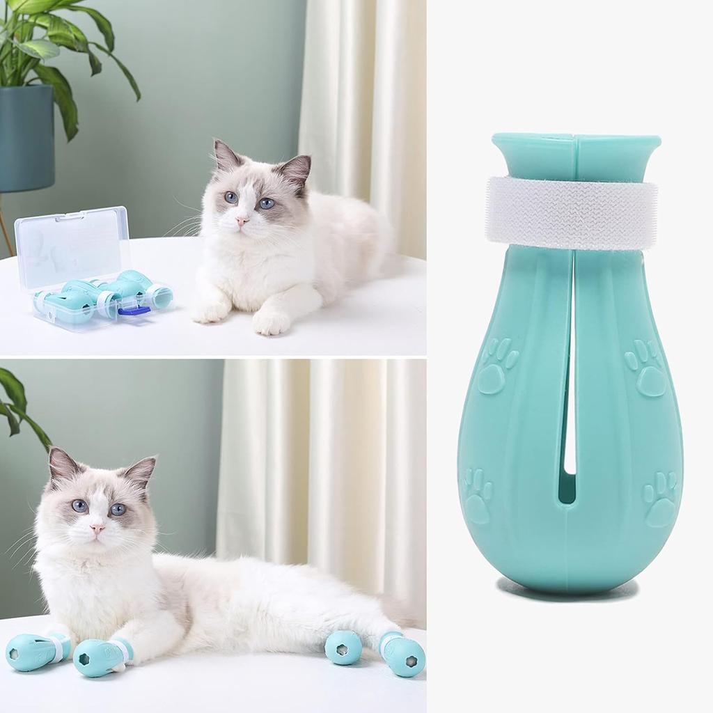 4Pcs Cat Boots for Cats Only Paw Covers Protectors Claws Shoes Paws Wound Boot Silicon Anti Scratch Cat Mittens for Bathing, Nail Clipping, Ears