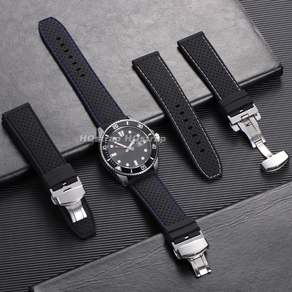 20mm 22mm Silicone Strap Waterproof Soft Rubber Watch Band Breathable Bracelet Universal Replacement Wristband Butterfly Buckle