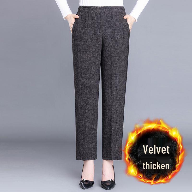 High-Waisted Velvet Elastic Pants for Middle-Aged and Elderly Women - Winter/Autumn Style