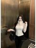Women's Sheer Mesh Long-Sleeve T-shirt, Spring/Autumn, Half-High Neck Layer, Stylish & Sexy Under Layer.