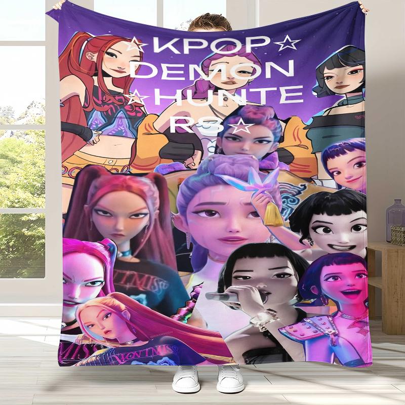 K-Pop Demon Hunters Golden Saja Boys Flannel Blanket,Ultra Soft Warm Plush Throw for Home Bedroom Bed Sofa Cover Office Picnic