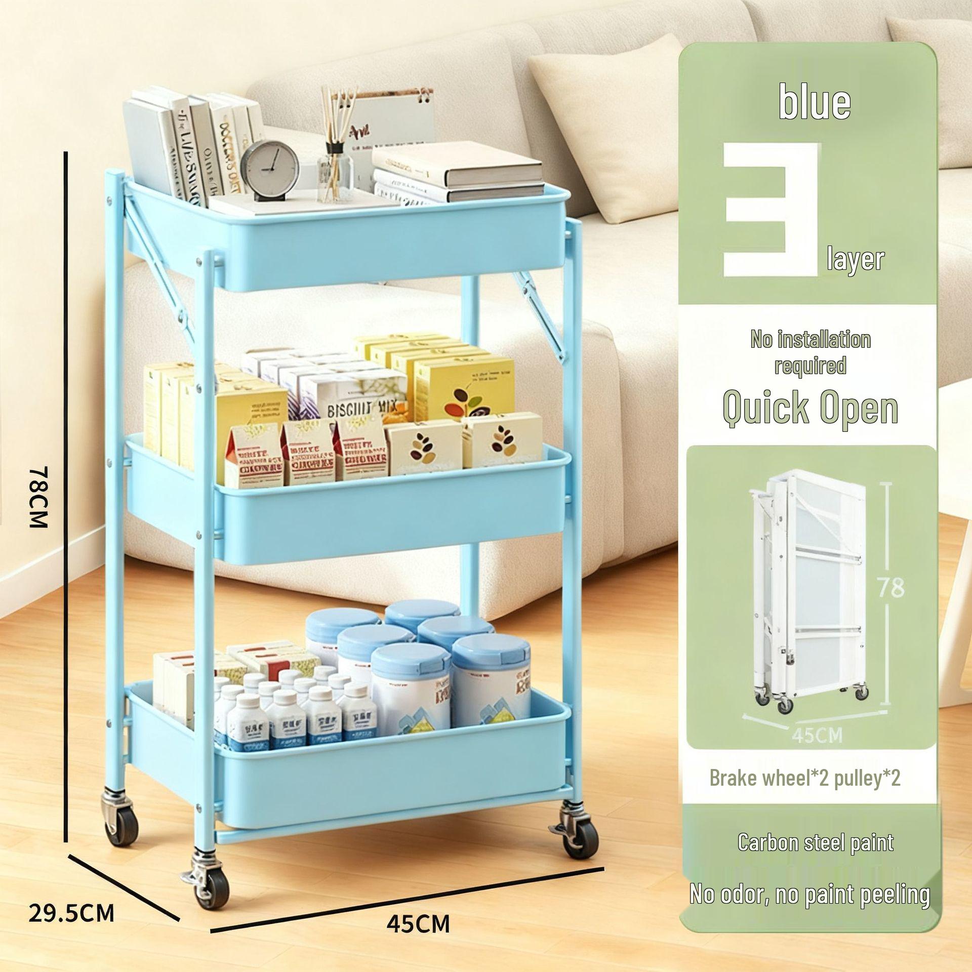 

Compact Multi-layer Storage Trolley for Kitchen, Bedroom, or Bathroom. Ideal for Baby Supplies & Snacks.