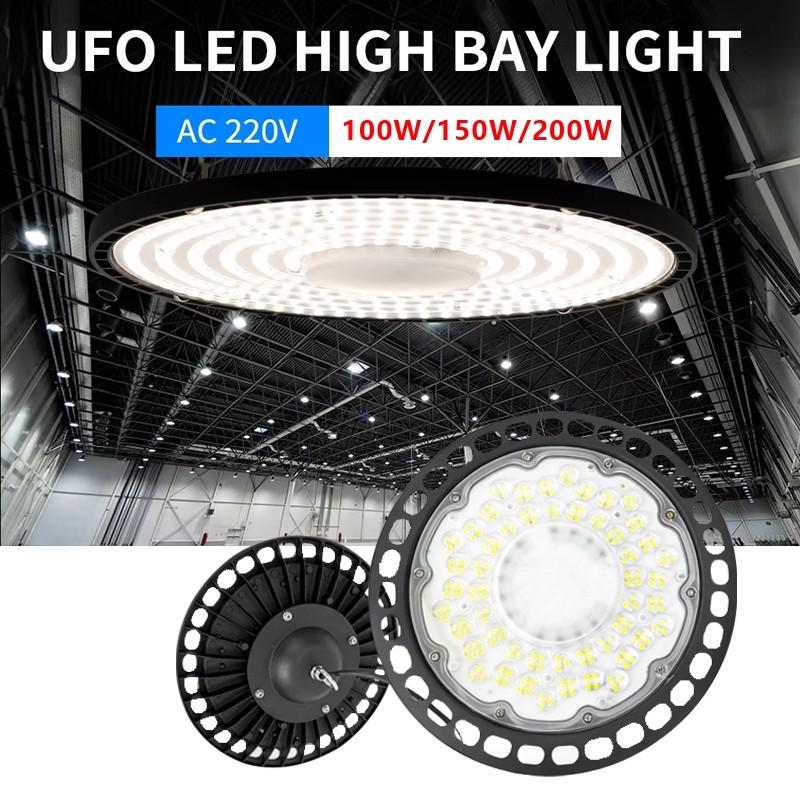 100/150/200W Super Bright UFO LED High Bay Lights Waterproof Industrial Market Warehouse Garage Workshop Garage Lamps