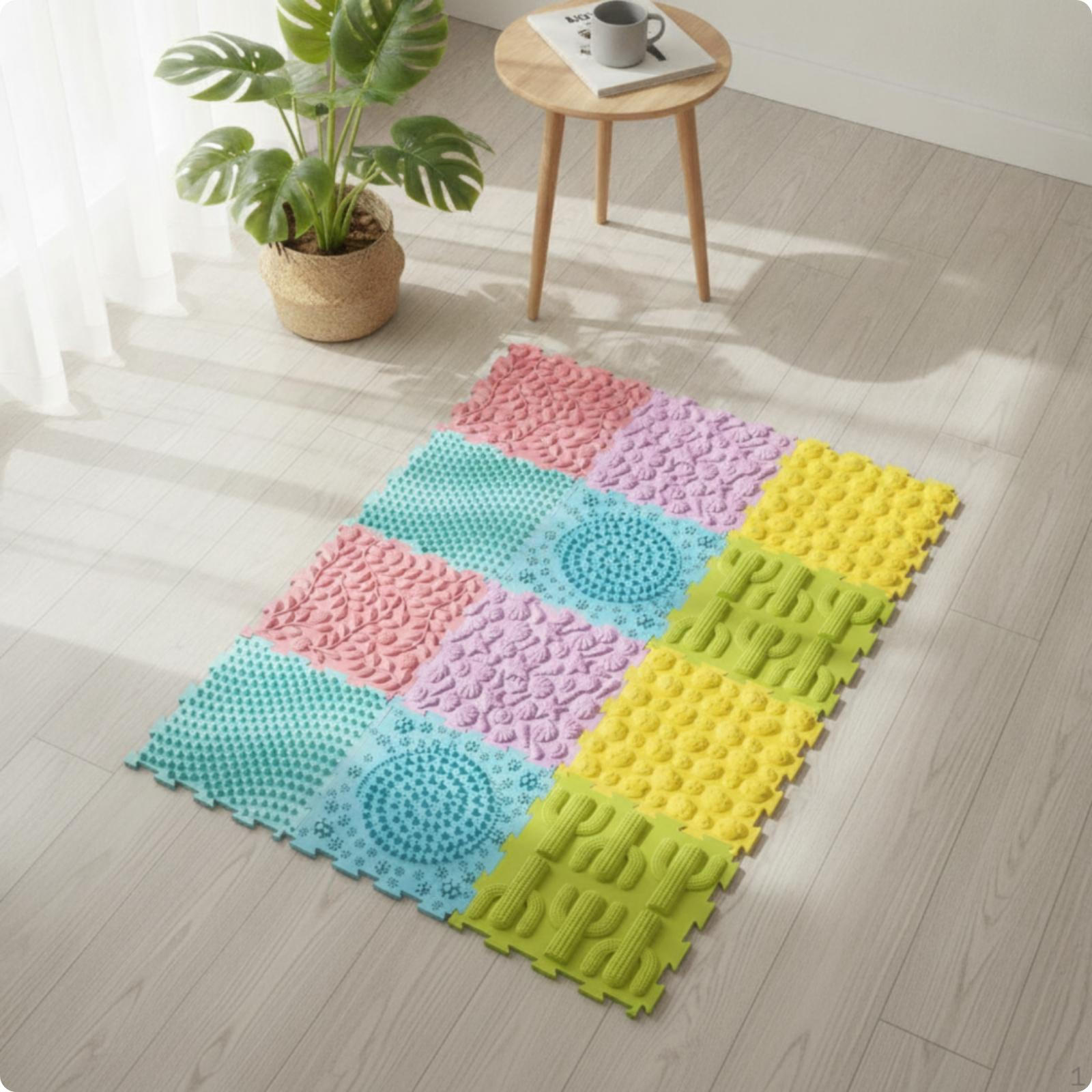 12 Pieces Foot Textured Massage Puzzle Mat Silicone Floor Panel Tile for Kids, Young