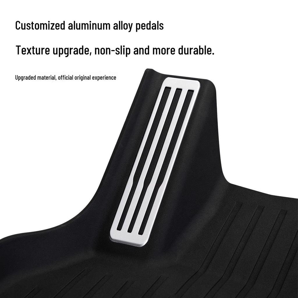 Tesla Model Y & 3 Refresh Floor Mat: Aluminum Alloy Full-Surround TPE Carpet & Pedal Pad