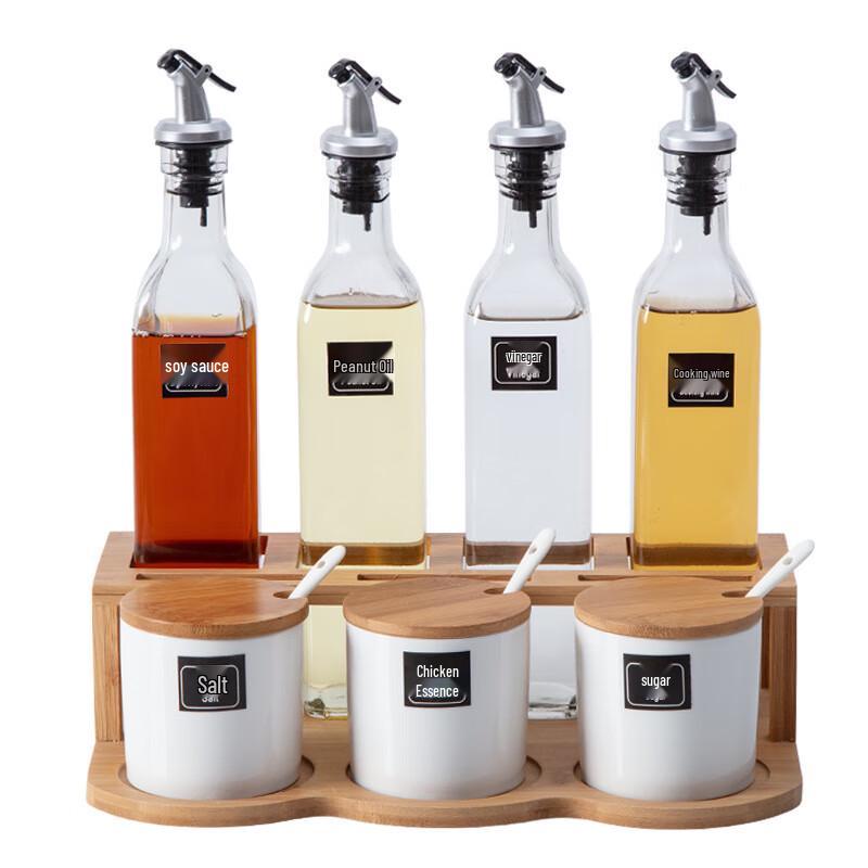 Ceramic Seasoning Jars Set with Bamboo Rack