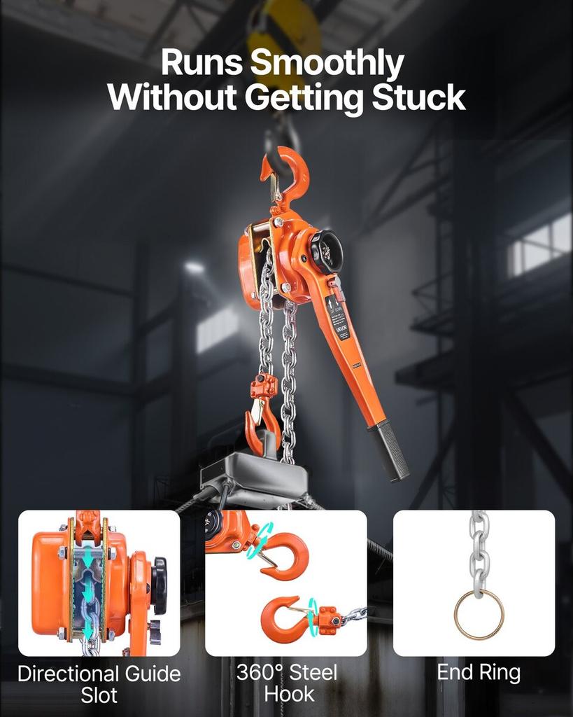 Manual Lever Chain Hoist, 3T 3000KG Capacity Heavy Duty Come Along, 3M Lift G80 Alloy Steel Chain With Dual Pawl Mechanical Brake, 360° Rotating