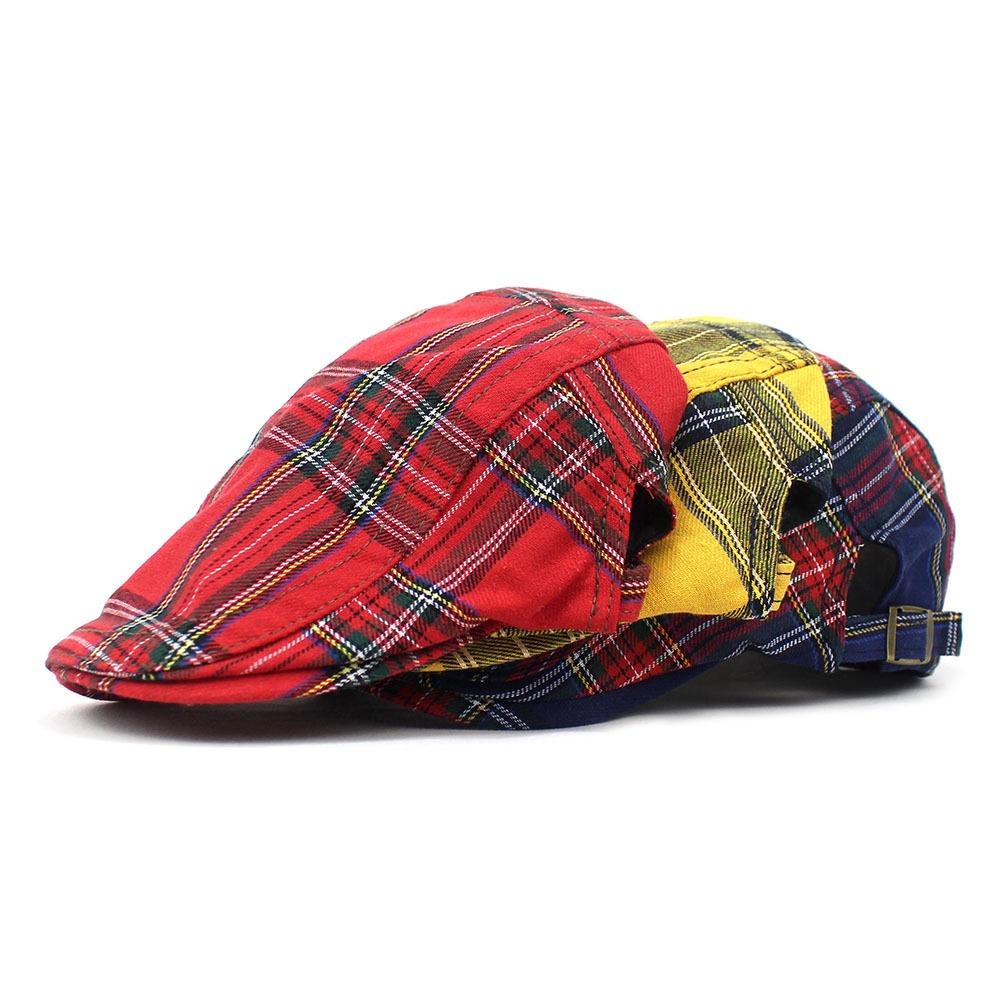 Cotton Plaid Beret Cap Retro Women Artist Hat Casual Cloth Painter Cap Outdoor