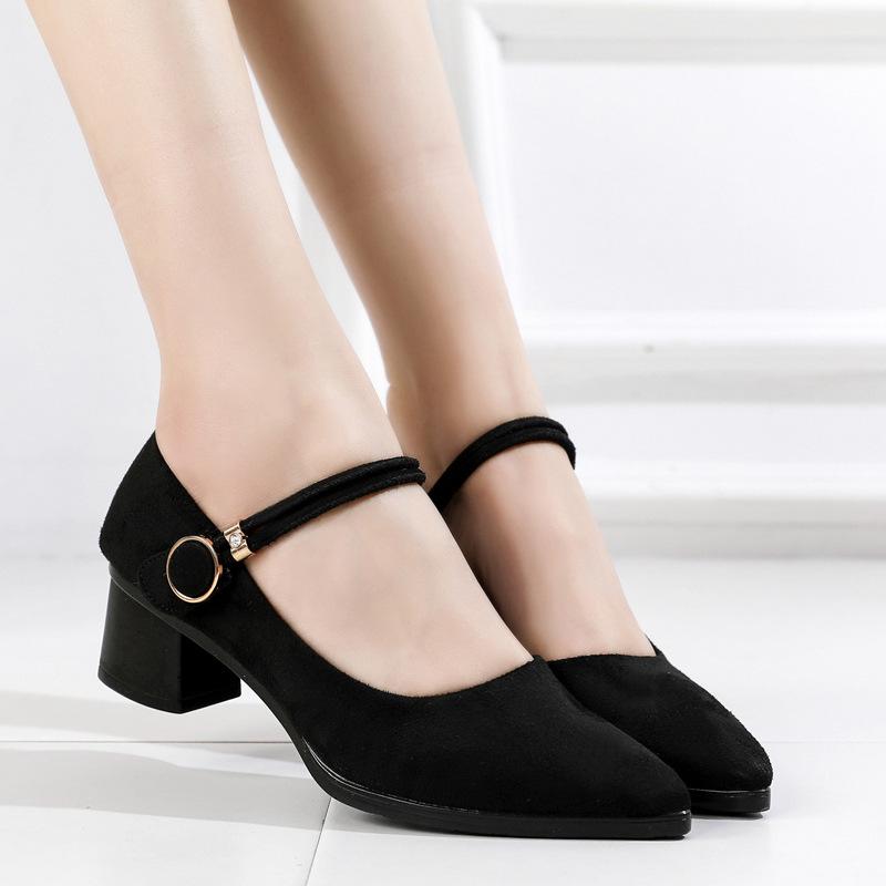****** and Autumn New Tooling Women's Single Shoes Old ******* Cloth Shoes Black Pr**essional Work Shoes Fashion Pointed Thick Heel Work Shoes