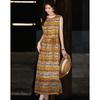 Demana Women's 100% Mulberry Silk Ethnic Striped Sleeveless Dress