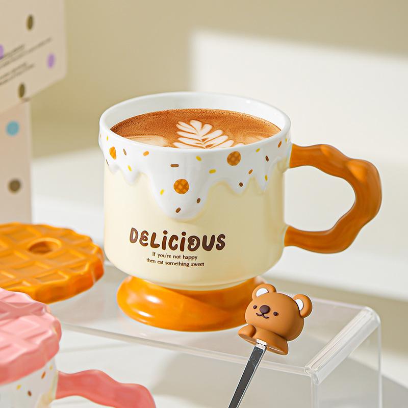 Tecknad Söt Björn Kakor Keramisk Mugg med Lock Högt Värde Kontors Vattenkopp Souvenirgåva Mugg