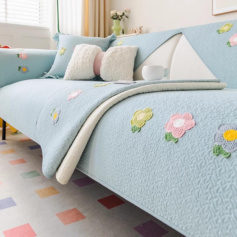 Sofa Cushion Universal In All Seasons 2025 New Washed Cotton Cream Wind Fixed Non-slip Straight Row Sofa Cushion