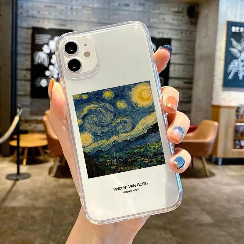 Retro Van Gogh Oil Painting Phone Case For iPhone 17 11 14 15 16Pro Max 12 Mini 13 7 16Plus 17E 16E Transparent Soft Cover Shell