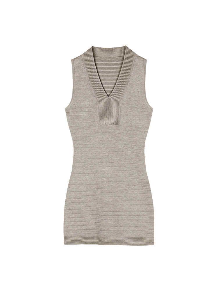 Women's Summer V-Neck Knit Vest Dress – Sexy, Figure-Hugging, Waist-Cinched Short Skirt