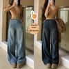 High-Waisted Maternity Wide-Leg Jeans - Drawstring, Floor-Length, Slimming, 2026 Spring/Summer Collection