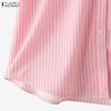 ZANZEA Women Casual Turn Down Collar Short Sleeve Loose Stripe Blouse