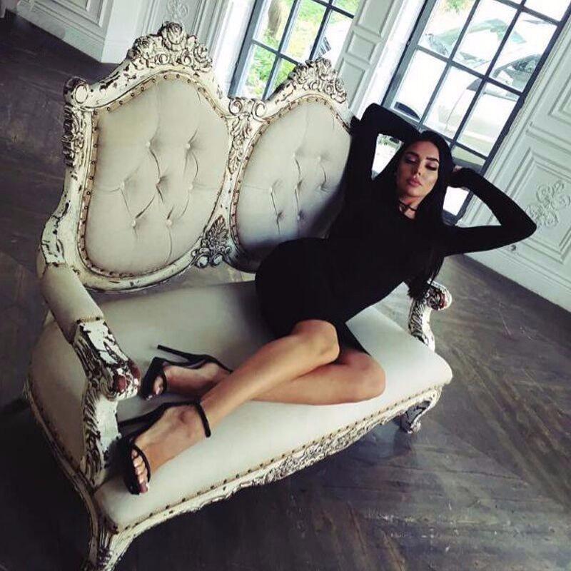 Sexy Round Neckline Skirt Fashion Long-sleeved Mini Dress Tight-fitting Hip Skirt Top Brand Cheap Clothing