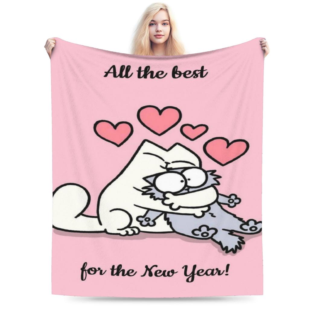 Comfortable Simons Cartoon Cat Cats Blanket Stuff Bed Decorative Throw Blanket Soft Flannel for Bedroom