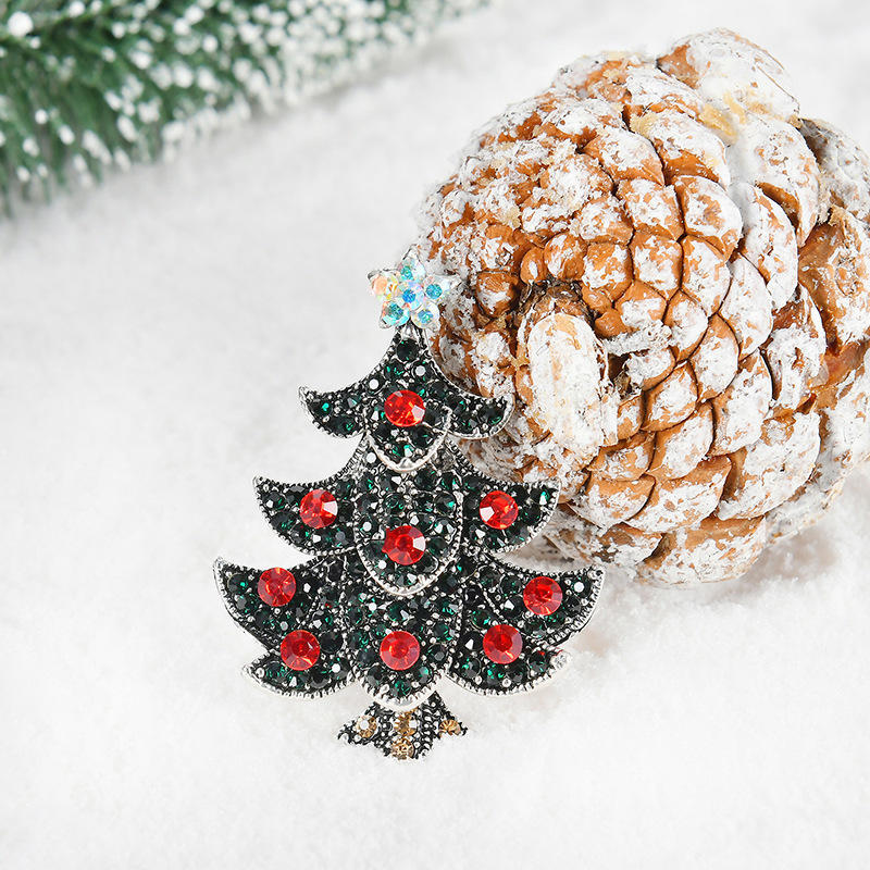 Crystal Christmas Tree Brooch Full Diamond Breastpin Christmas Gift Decoration for Women