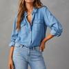 Women's Casual Long-Sleeved Denim Shirt With Pocket