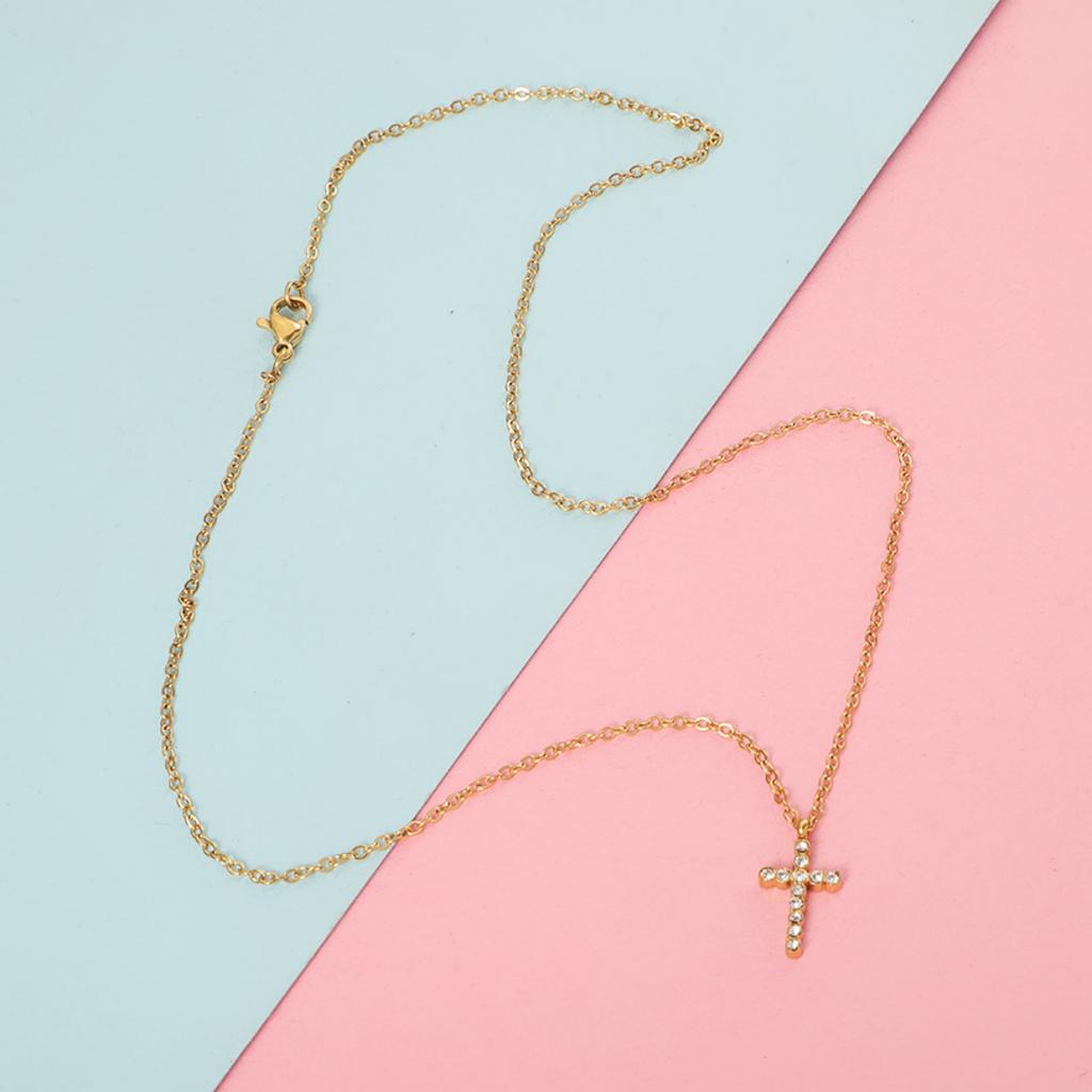 Stainless Steel Cross Necklace With Rhinestone Gold Color Classic Religious Zircon Women Gift Wholesale