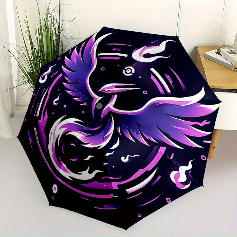

1pc Purple Bird Art Fully Automatic Folding Portable Umbrella, 8 Iron Frames, Three-Fold Design, Suitable for All Seasons, Suitable for Outdoor U