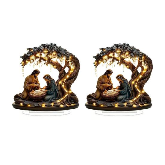 2D Flat Christmas Nativity Scene Tabletop Ornament Acrylic Desktop Display Centerpiece for Christian Table Shelf Mantel Fireplace Bedroom Office Decor