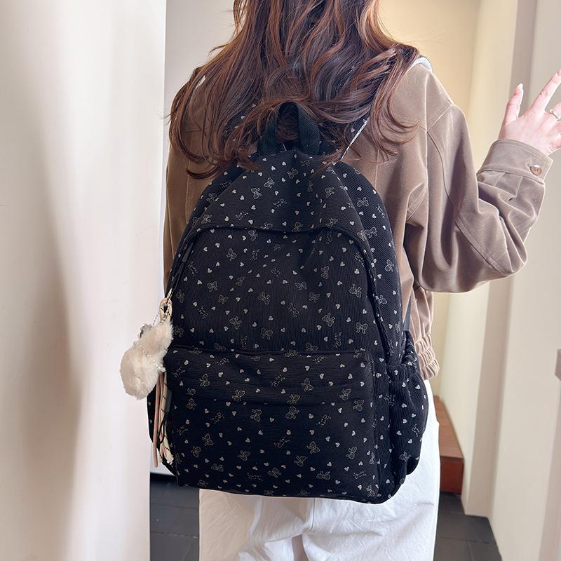 Schoolbag wholesale Korean version casual large-capacity bag women's bag 1011 spring corduroy backpack printed student schoolbag