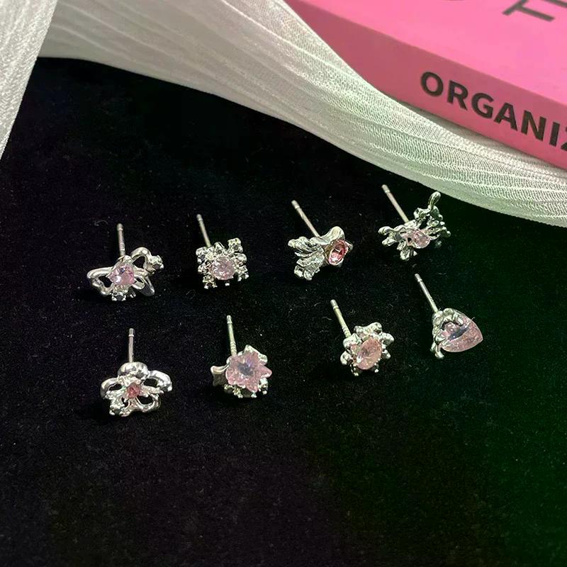 6Pcs Fashion Sweet Heart Stud Earrings For Women Girls Personality Fashion Temperament Earrings Jewelry Accessories Gifts