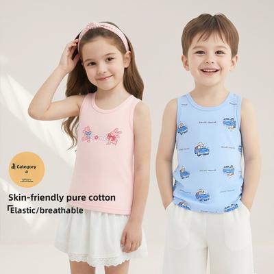 Kids Pure Cotton Cartoon Tank Top, High Stretch Lycra Sleeveless Vest for Boys Girls, All Season Inner Wear