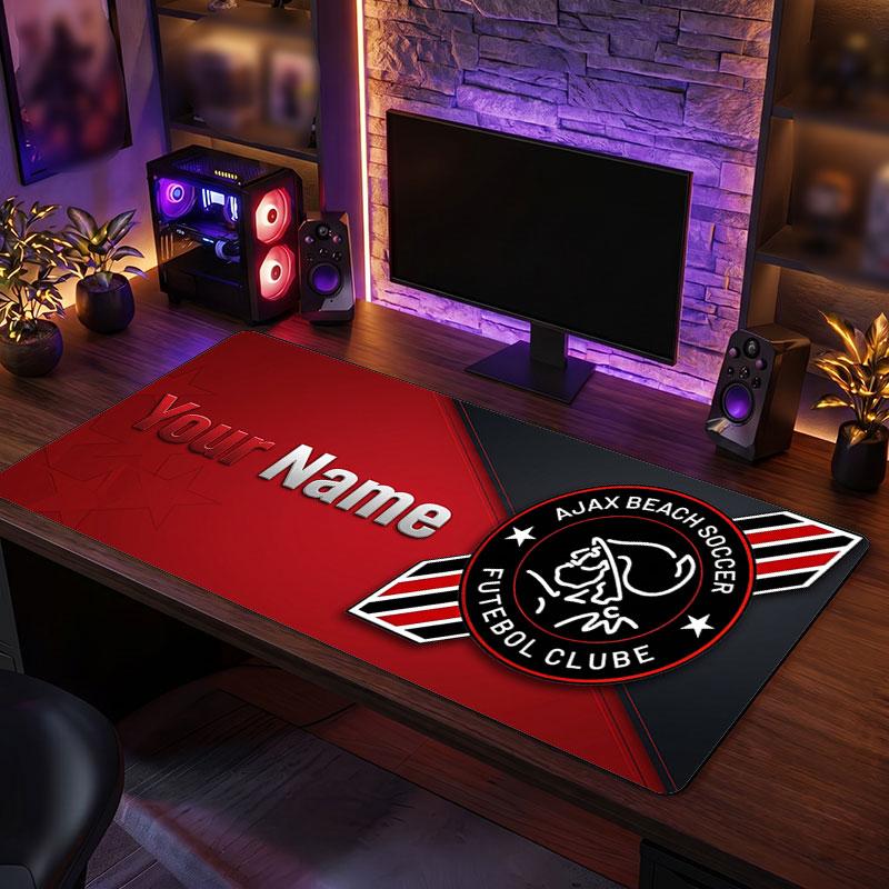 Ajax Amsterdam Personalizowana Duża Podkładka pod Mysz, Nadruk z Nazwą, Antypoślizgowa Mata na Biurko z Logo Piłkarskim, Prezent dla Gracza