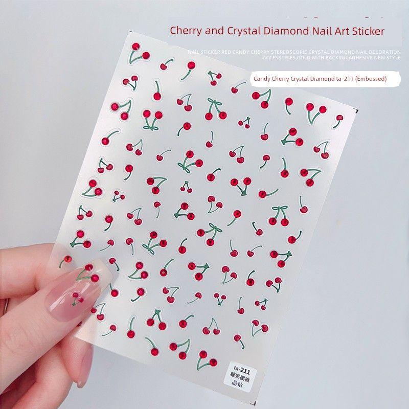

Cherry Three-Dimensional Bright Crystal Cute Relief Nail Sticker Candy Cherry Diamond Paste TA-211