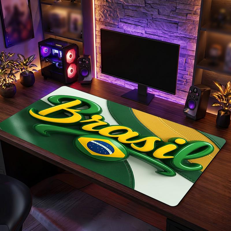 Brazil Football Crest Mouse Pad, Extended Non Slip Rubber Desk Mat for Gaming Office Laptop Fan Gift
