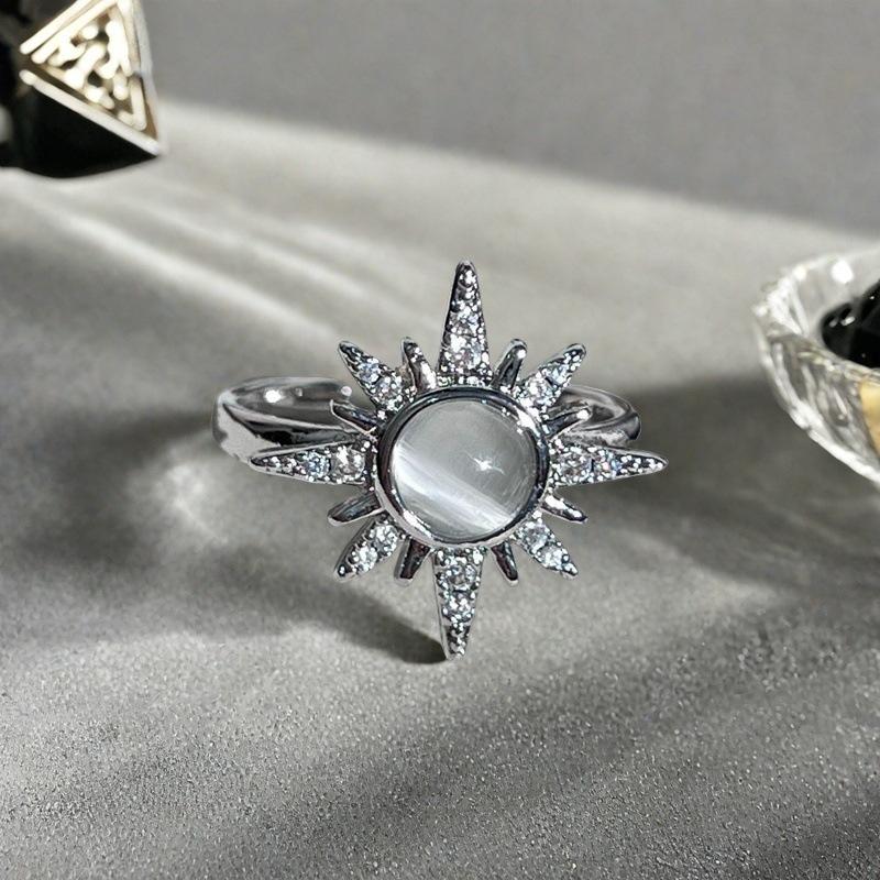 Weißes Mondlicht High-End Nischendesign Offener Ring Nischenpersönlichkeit Schneeflocke Mondsteinring