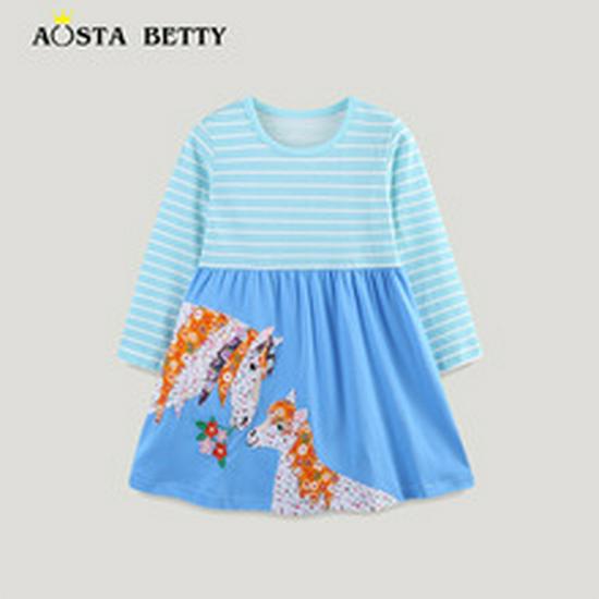 Autumn Unicorn Embroidery Princess Dress - European & American Style, Knitted Cotton for Girls