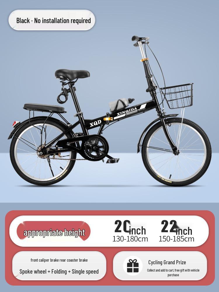 20/22-Inch Foldable Portable Bike with Variable Speed & Shock Absorption for Adults and Children