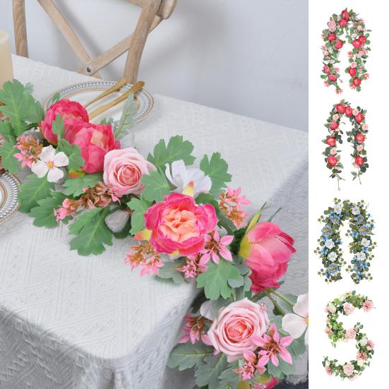 170/180CM Künstliche Pfingstrosen-Blumenranke mit Eukalyptusblättern UV-beständig Realistisch Hängende Kunstblumen-Rattanranke für Hochzeitsparty Heimdekoration