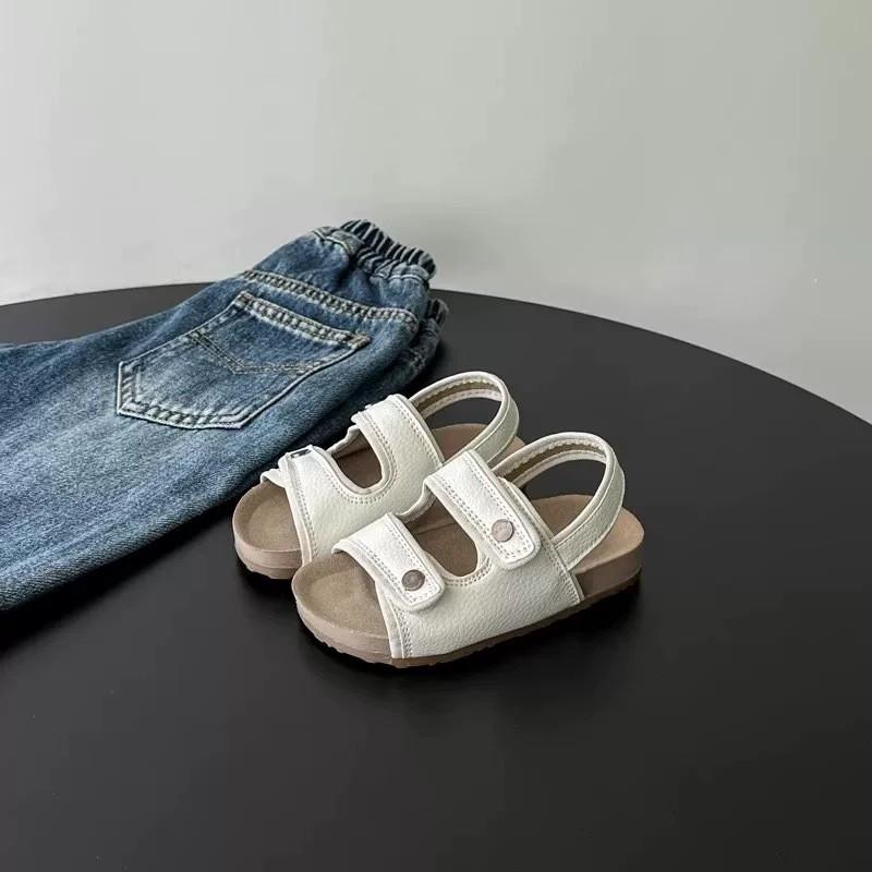Kids Buckle Sandals Girls Boys Open-Toe Casual Beach Shoes Soft Sole Round Toe Adjustable Strap US 4 грязно-белый