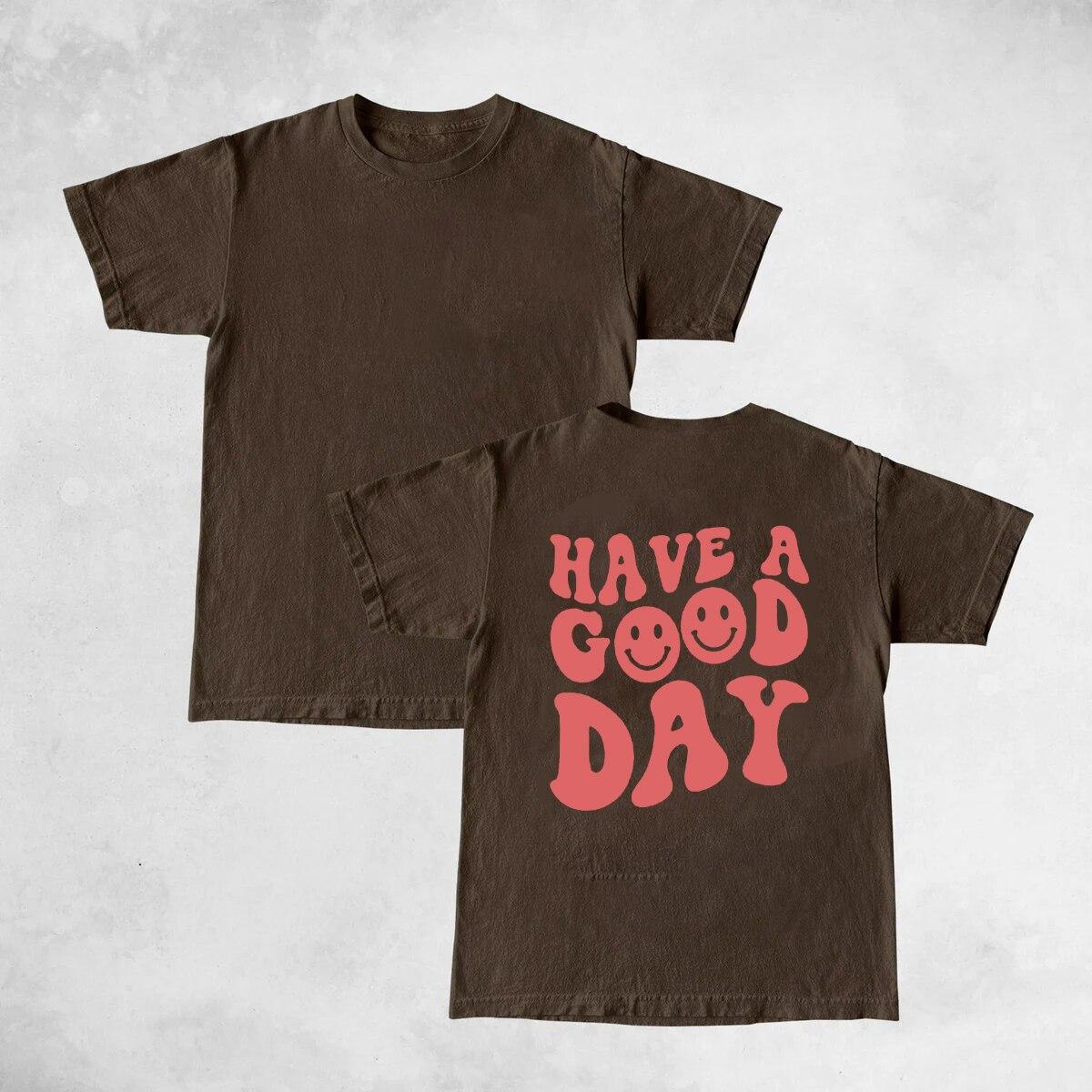 

Футболка «Хороший день» с надписью «Счастливое лицо», модные сейчас альтернативные рубашки, женский повседневный эстетический топ 3XL коричневый