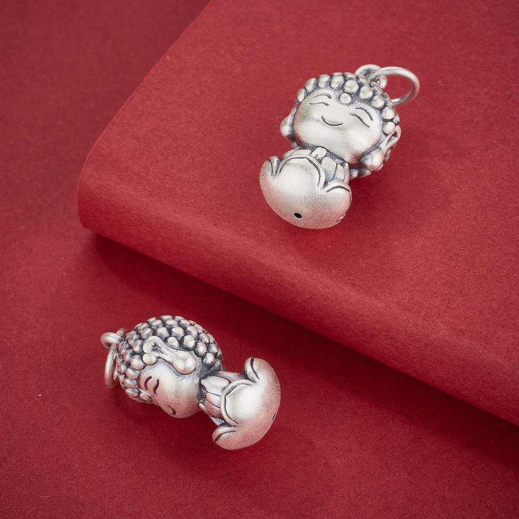 S999 Sterling Silver Lotus Baby Buddha Pendant Charm for DIY Bracelets and Necklaces